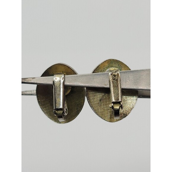 Vtg Cloisonne Round Blue Flower Earrings Pierced Ears Gold Tone - Picture 2 of 2